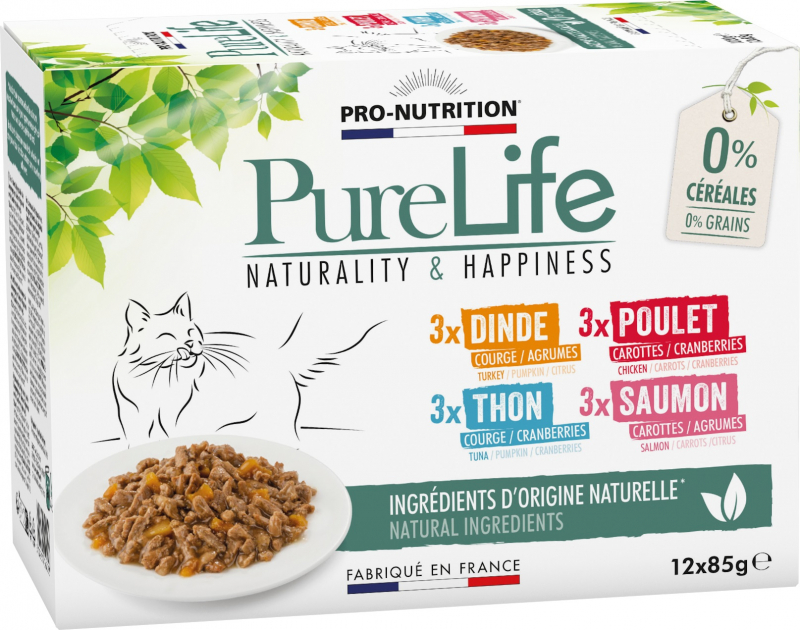 PRO-NUTRITION Pure Life Wet Multi Nassfutter für Katzen - 12 x 85gr - 4 Rezepte