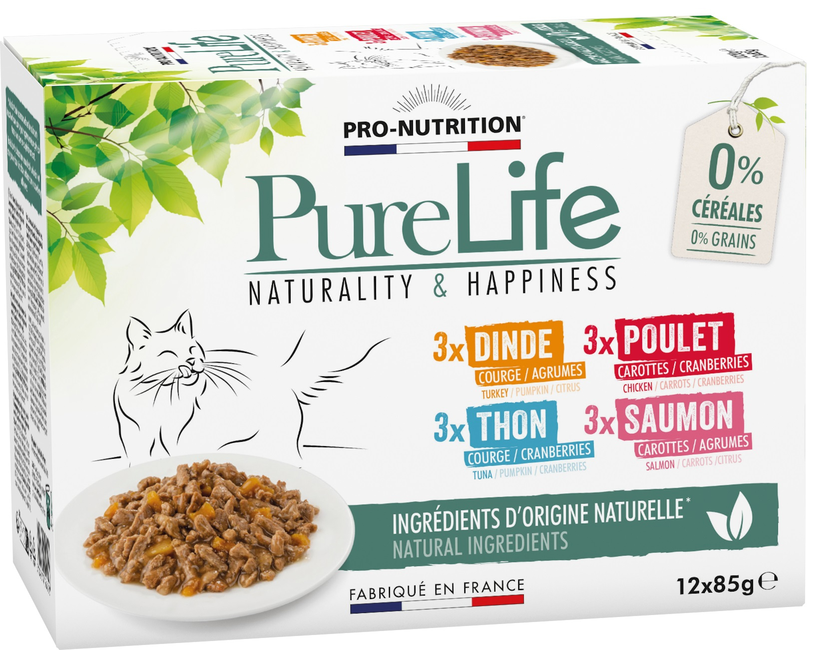PRO-NUTRITION Pure Life comida húmeda para gatos - 12 x 85g - 4 recetas