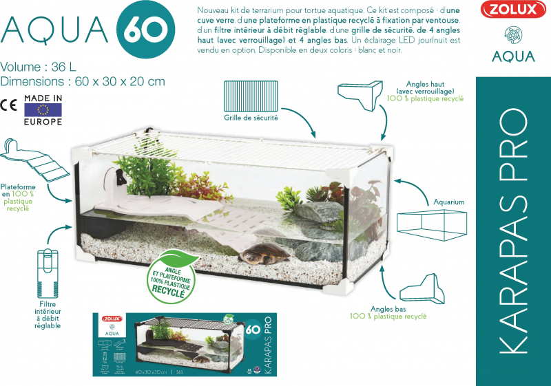 Aquarium blanc pour tortues Zolux Karapas Aqua Pro