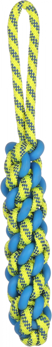 Jouet pour chien Tofla bâton à tirer bleu/jaune en caoutchouc et nylon résistant