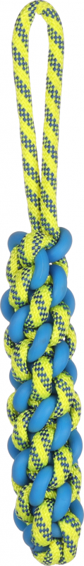 Jouet pour chien Tofla bâton à tirer bleu/jaune en caoutchouc et nylon résistant