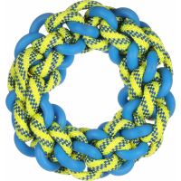 Jouet pour chien Tofla anneau bleu/jaune en caoutchouc et nylon résistant