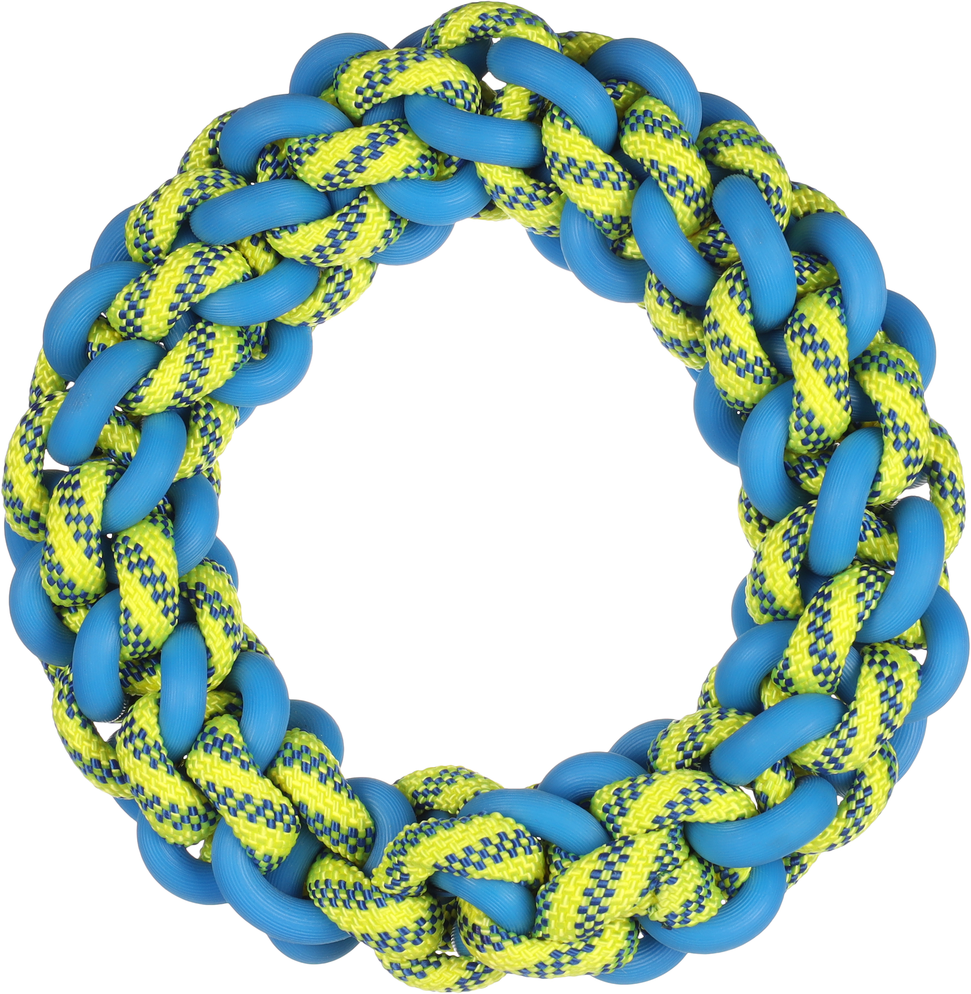 Gioco per cane Tofla anello blu/giallo in gomma e nylon resistente