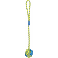 Jouet pour chien Tofla balle + corde à tirer bleu/jaune en caoutchouc et nylon résistant