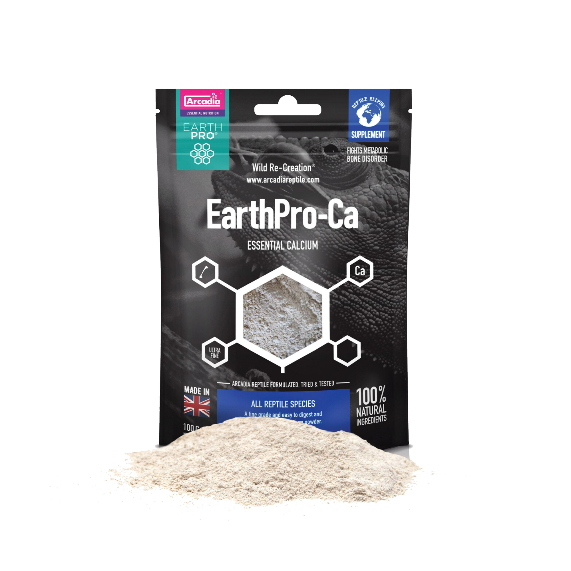 Arcadia Earth Pro CA Suplemento de calcio con vitamina A para reptiles