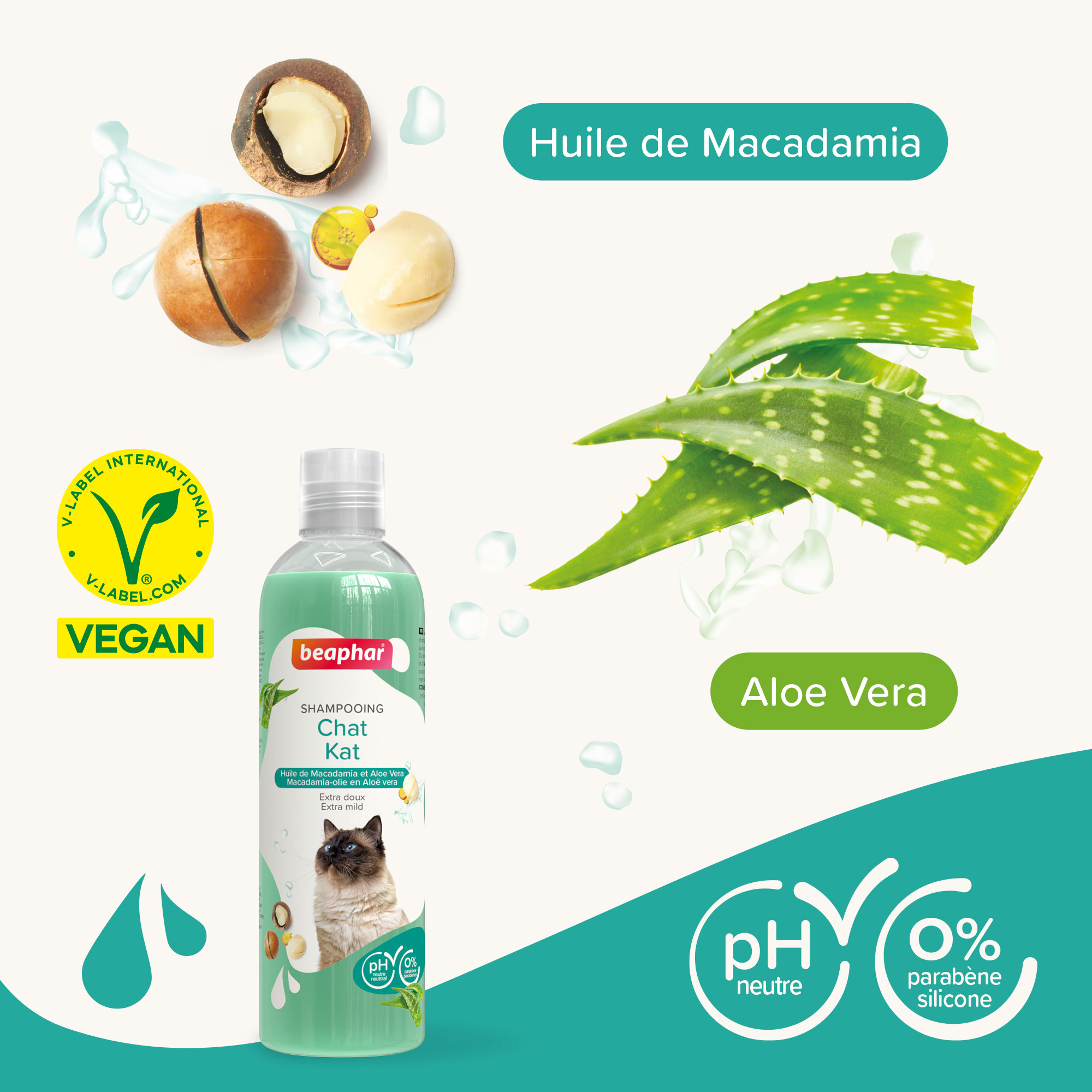 Shampoing Essentiel pour chat à l'Aloe Vera et huile de macadamia