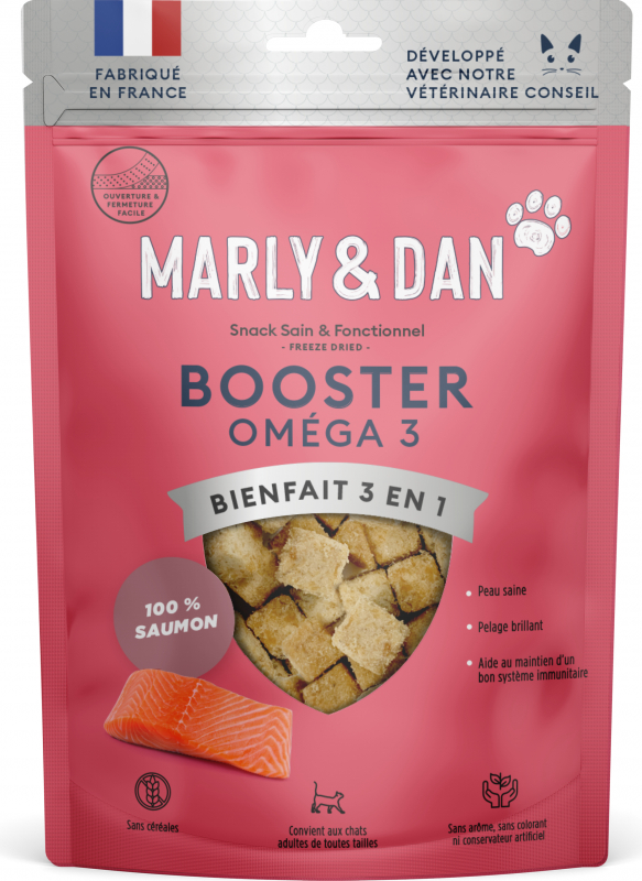 Marly & Dan Booster Omega 3 Salmón Snacks liofilizados para gatos