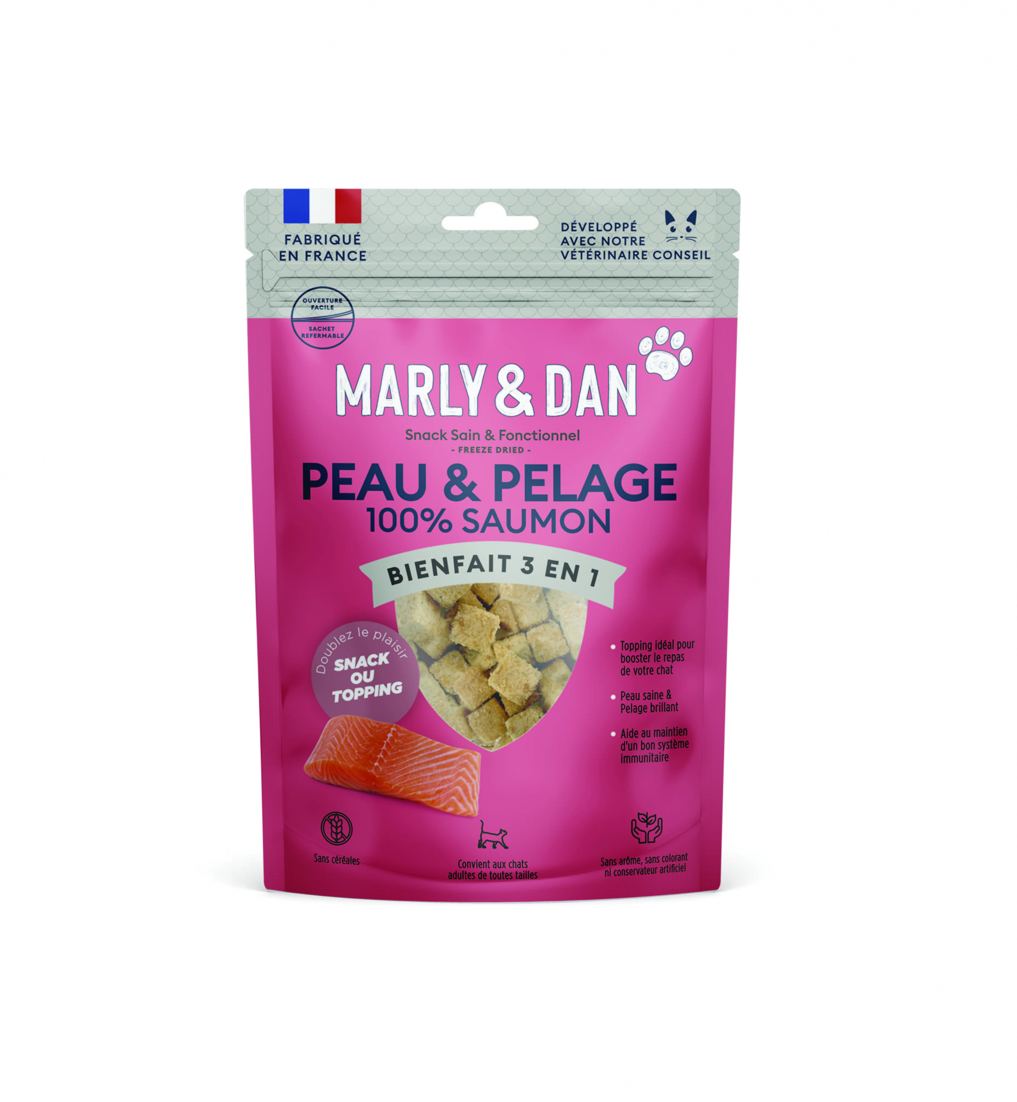 Marly & Dan 100% Salmón Piel y Pelo Snacks liofilizados para gatos