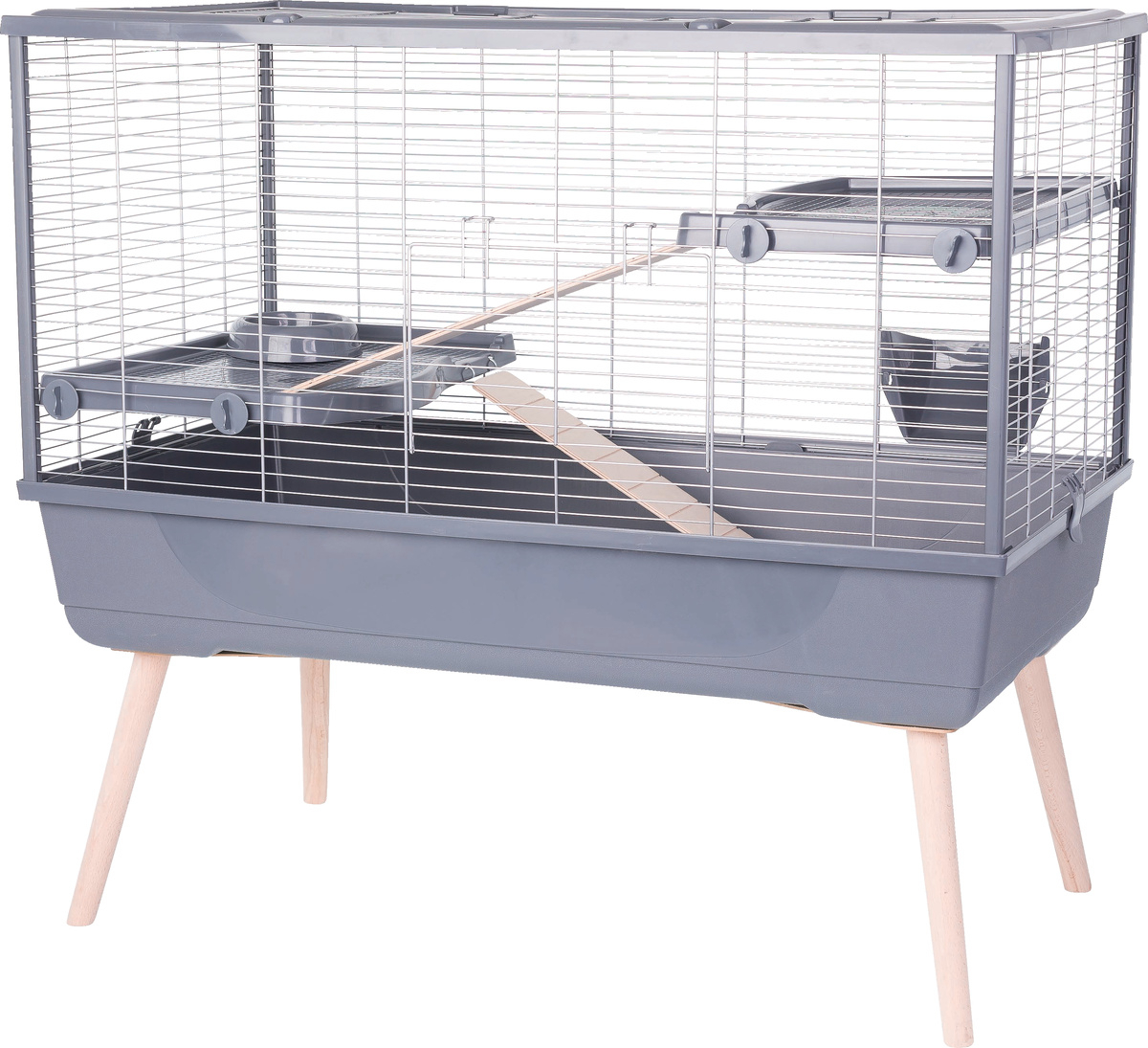 Käfig für Kaninchen und große Nagetiere – H92 cm bis H114 cm – Zolux NEOLIFE grau
