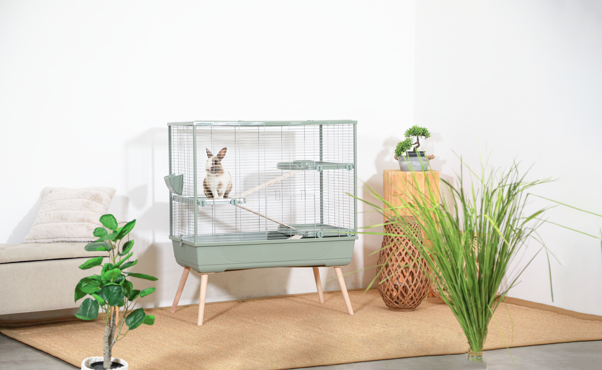 Cage pour lapin et grand rongeur - H92 cm à H114 cm - Zolux NEOLIFE verte
