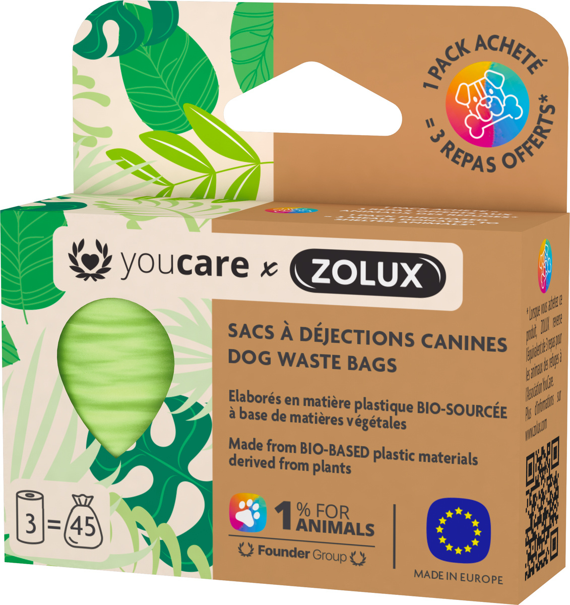 Sacos de recolha de dejetos biodegradáveis Zolux Youcare