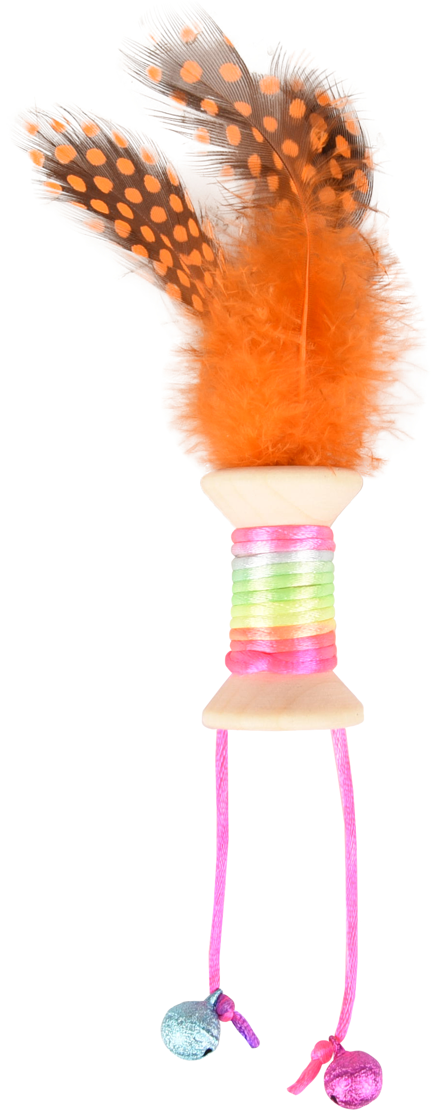 Katzenspielzeugrolle Kirk aus farbigem Holz mit Glocke Flamingo