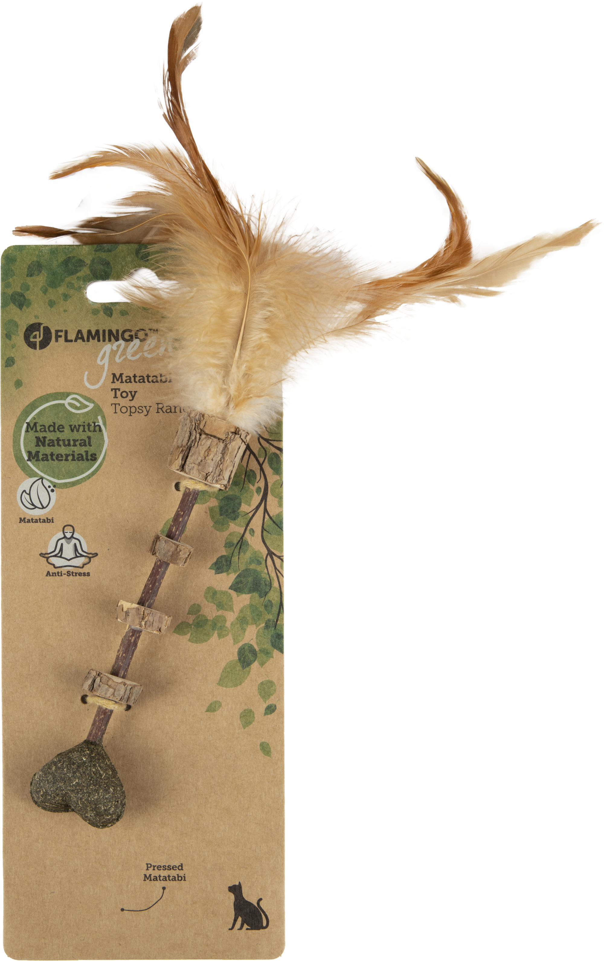 Jouet balais en bois de matatabi avec plume Flamingo pour chat