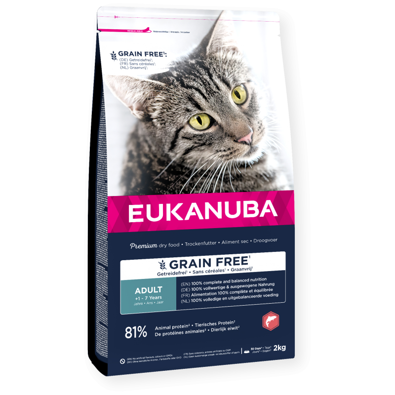 Croccantini Eukanuba senza cereali al salmone per gatti adulti