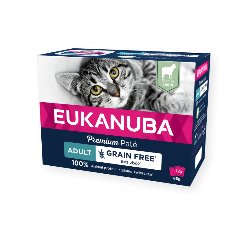 Eukanuba pâtée sans céréales riche en agneau pour chat adulte