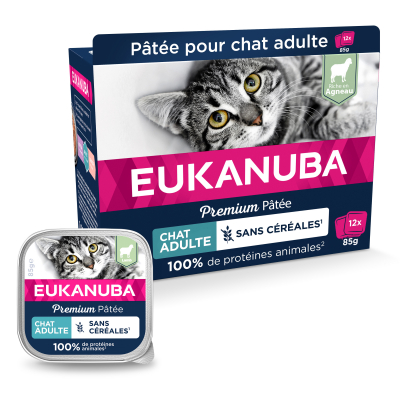 Eukanuba pâtée sans céréales riche en Agneau pour chat adulte
