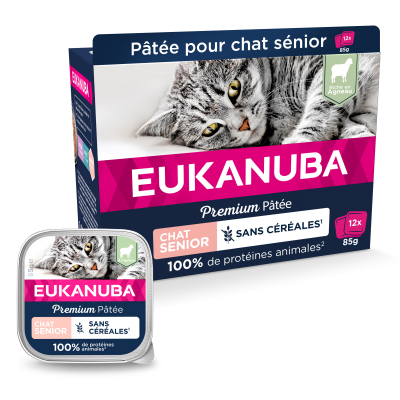 Eukanuba pâtée sans céréales riche en Agneau pour chat sénior