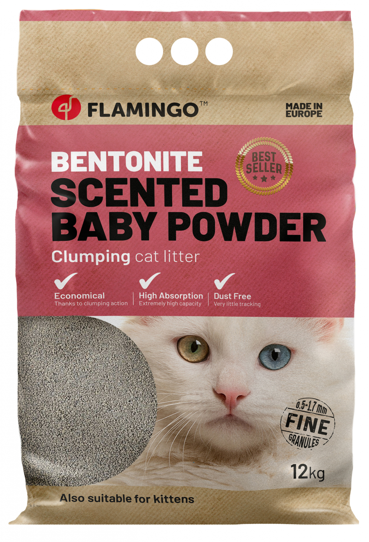  Litière agglomérante Flamingo Baby powder pour chat et chaton