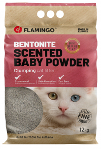 Litière agglomérante Flamingo Baby powder pour chat et chaton