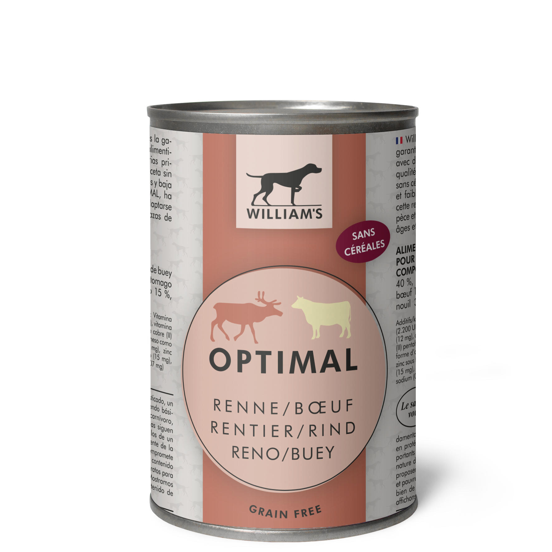 WILLIAM'S Optimal getreidefreies Nassfutter für Hunde Rentier/Rindfleisch