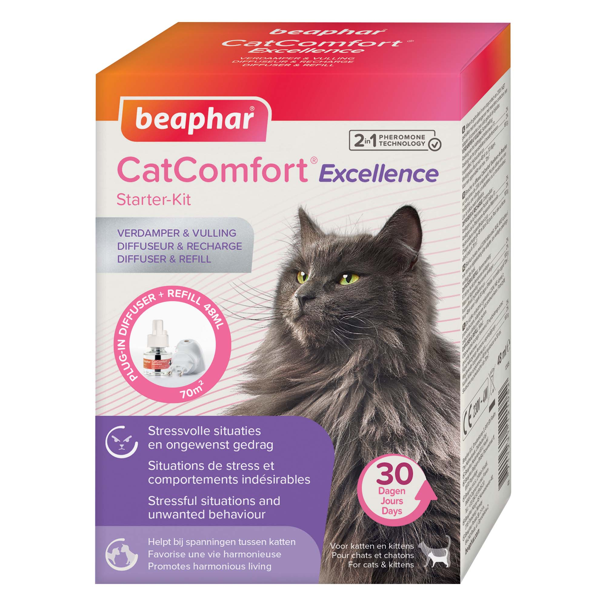 CATCOMFORT® EXCELLENCE, Beruhigender Verdampfer und Nachfüllpack mit Pheromonen für Katzen und Kätzchen