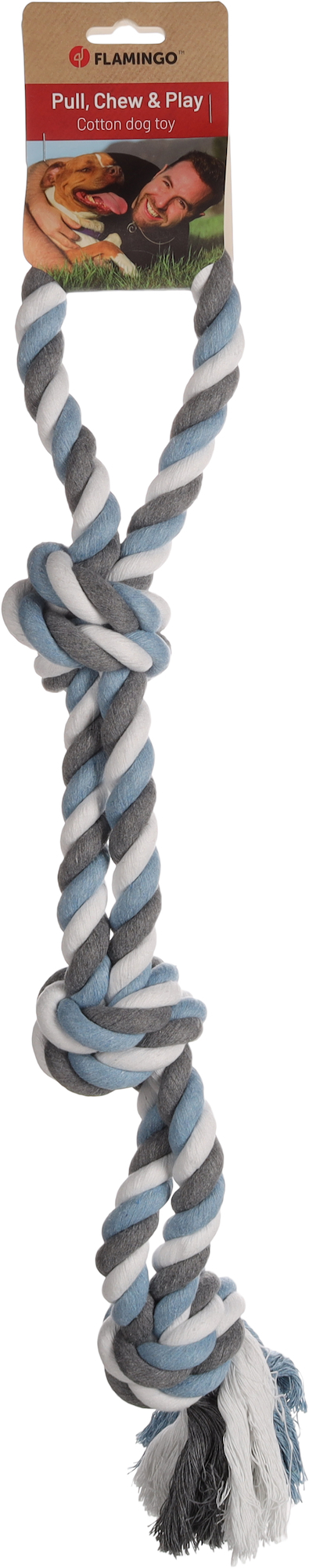 Jouet en corde à 3 nœuds JIM - Bleu/Blanc