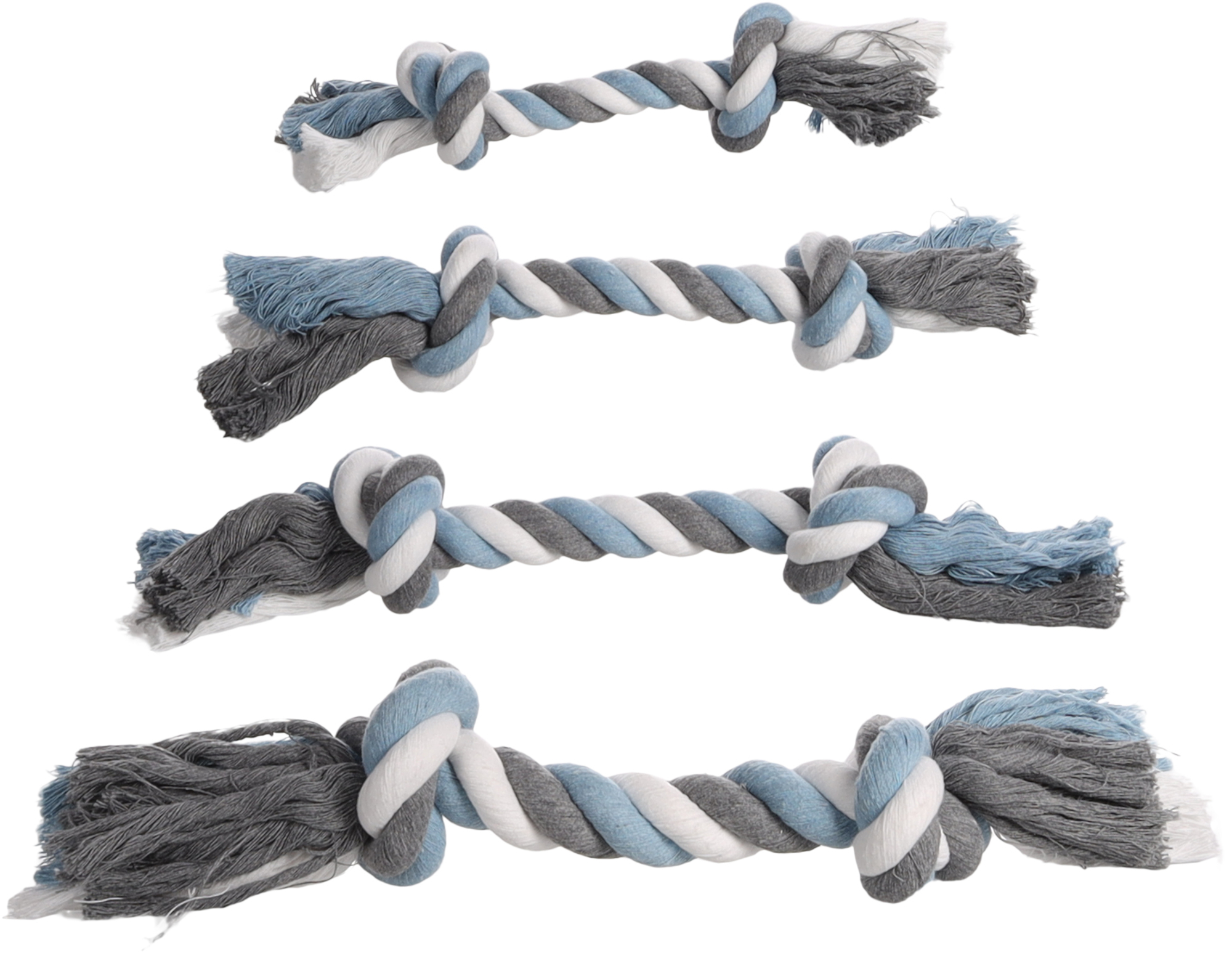 Spielzeug Seil mit 2 Knoten JIM - verschiedene Größen erhältlich - Blau/Weiß/Grau