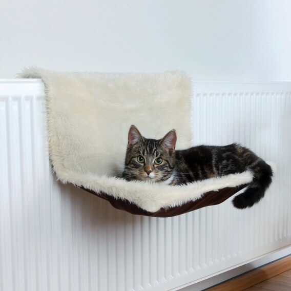 Cama para radiador de aspeto camurça para gato