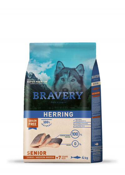 BRAVERY Senior Large/Medium Breed Sans Céréales au Hareng pour chien 