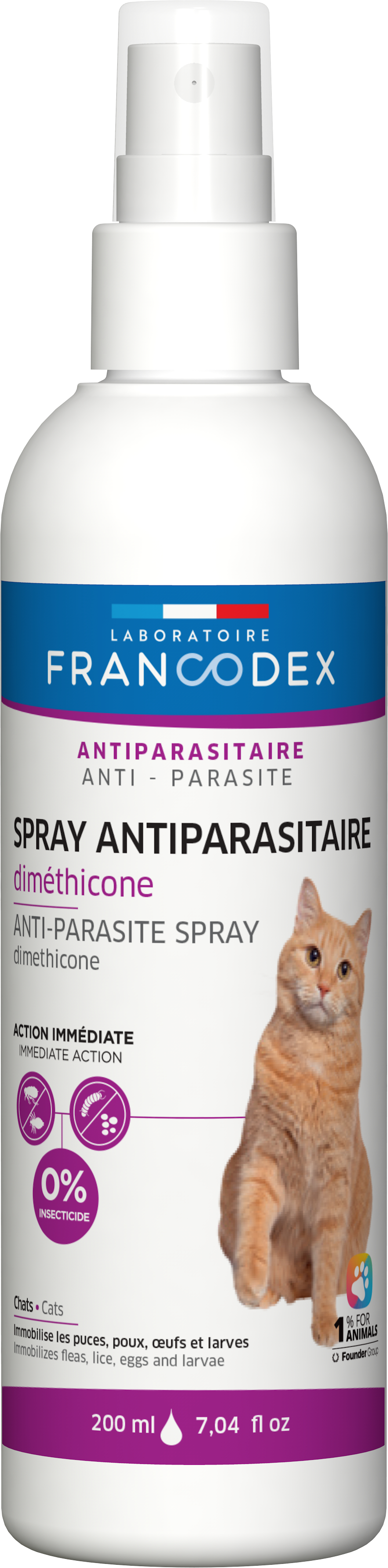 Francodex Spray antiparasitario de dimeticona para gatos