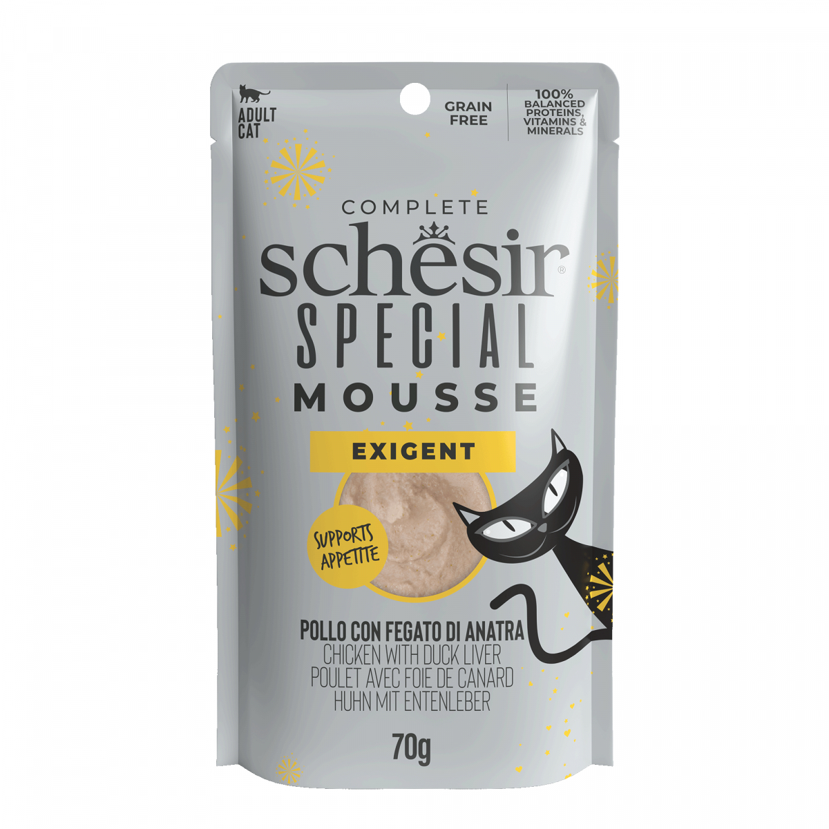 Schesir Exigent Special Mousse para gatos - Pollo e Hígado de Pato