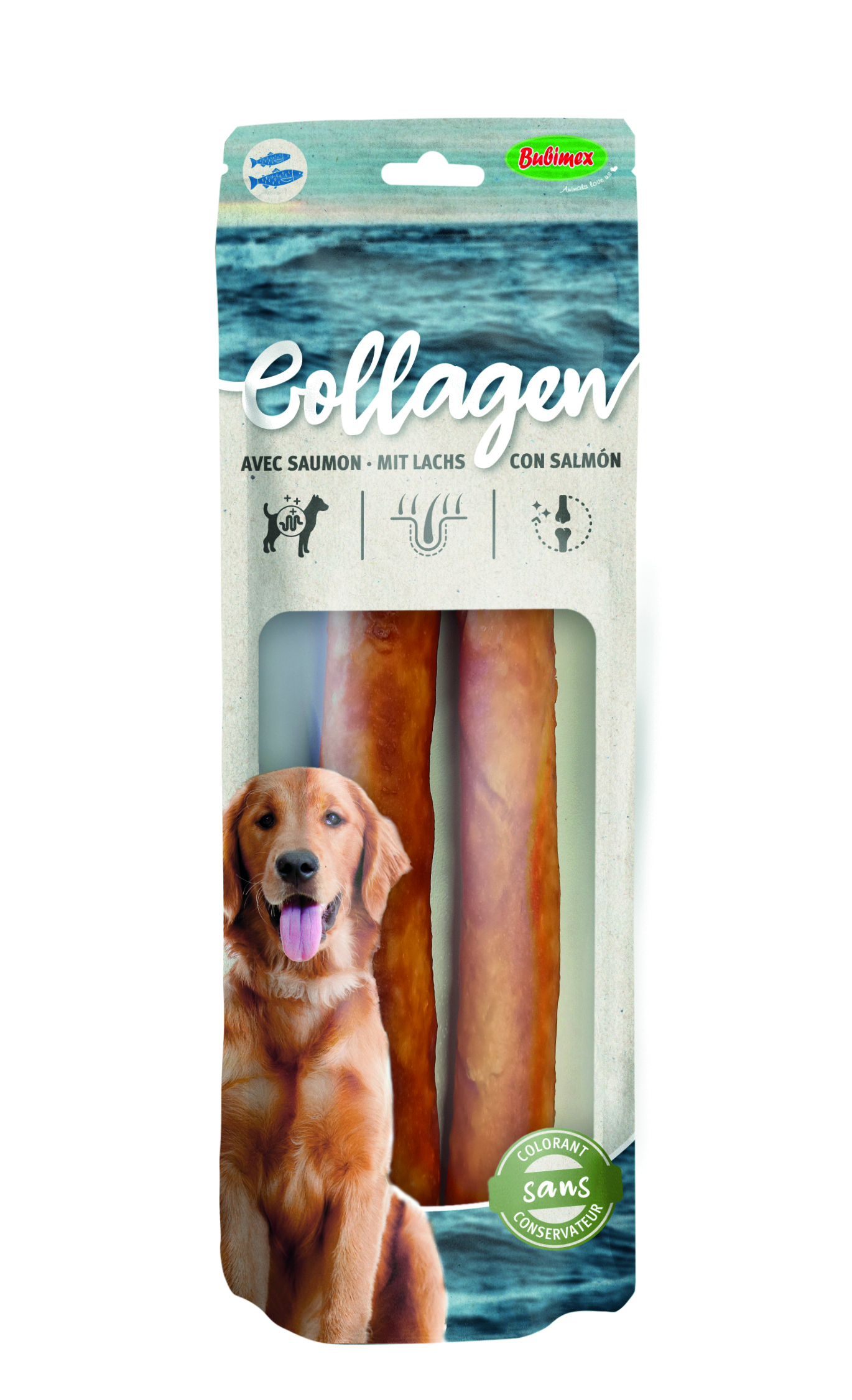 BUBIMEX Sticks di collagene al salmone per cani medi e grandi