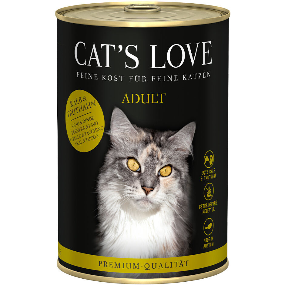 CAT'S LOVE Pasto completo per gatti adulti con vitello e tacchino