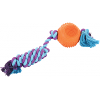 Jouet corde avec balle dental caoutchouc pour chien
