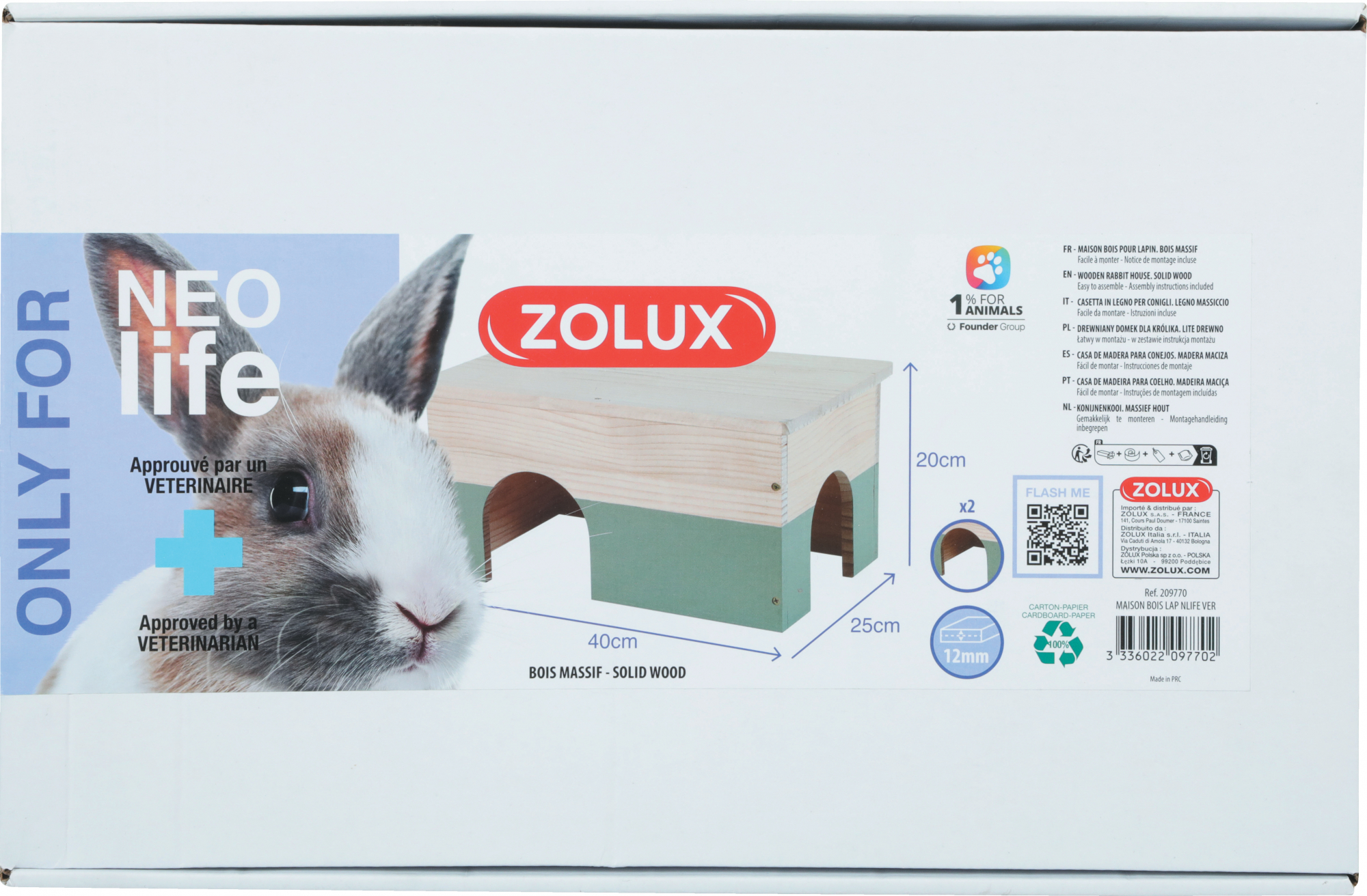 Zolux NEOLIFE Flachdach-Holzhaus für Kaninchen