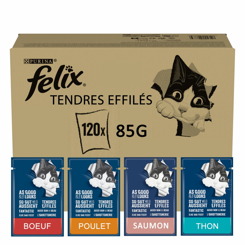 FELIX Tendres Effilés en Gelée pour chats adultes - Sélection Mixte - 120x85g
