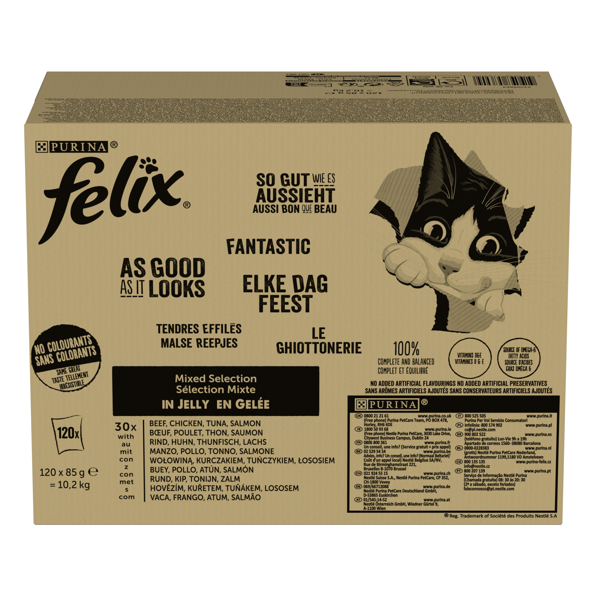 FELIX Zartes Effilée in Gelee für ausgewachsene Katzen - Gemischte Auswahl - 120x85g