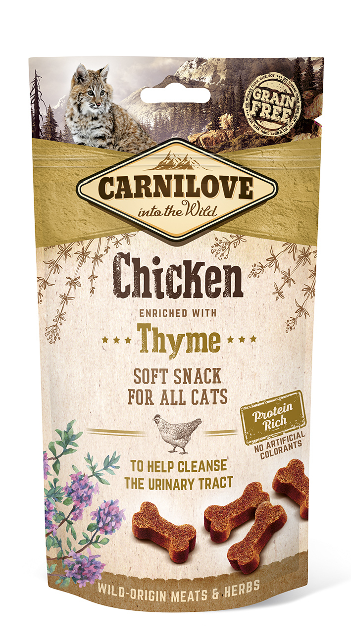 CARNILOVE Snacks semihúmedos con pollo y tomillo para gatos