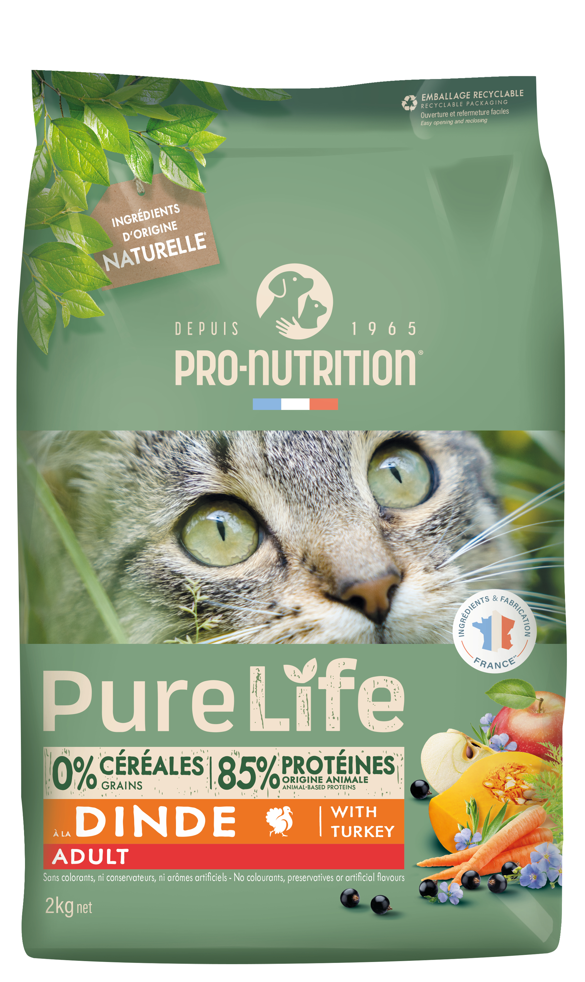 PRO-NUTRITION Pure Life Sans Céréales Adult à la Dinde pour Chat Adulte