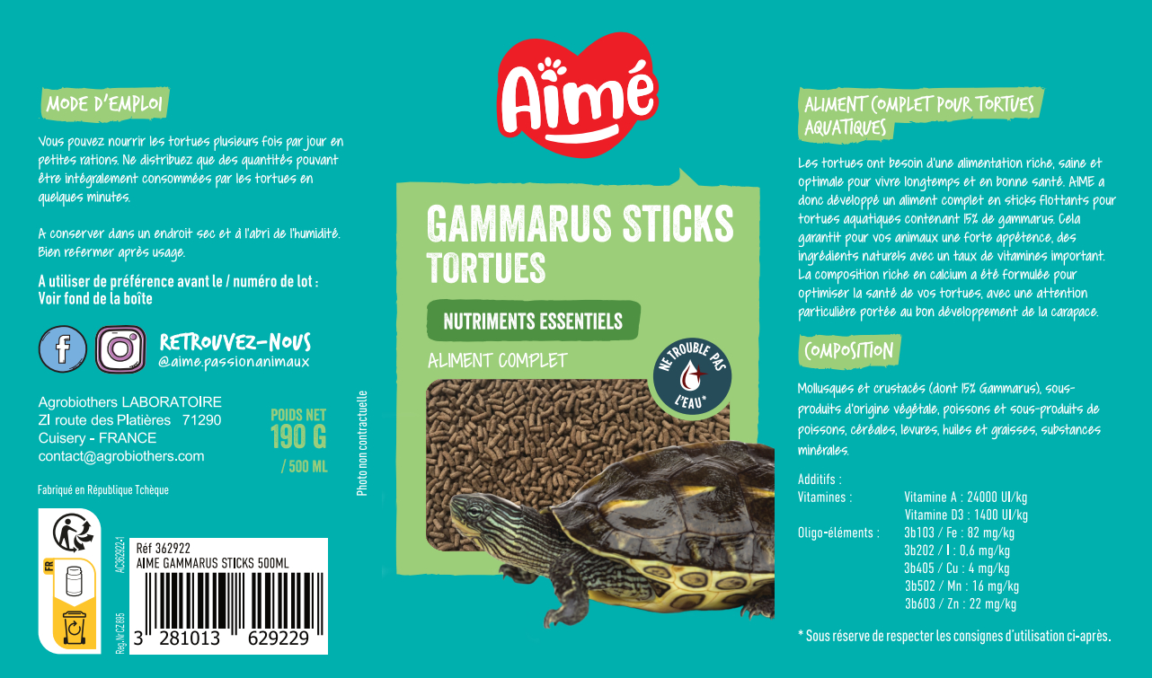 Aimé Gammarus Sticks para tortugas acuáticas