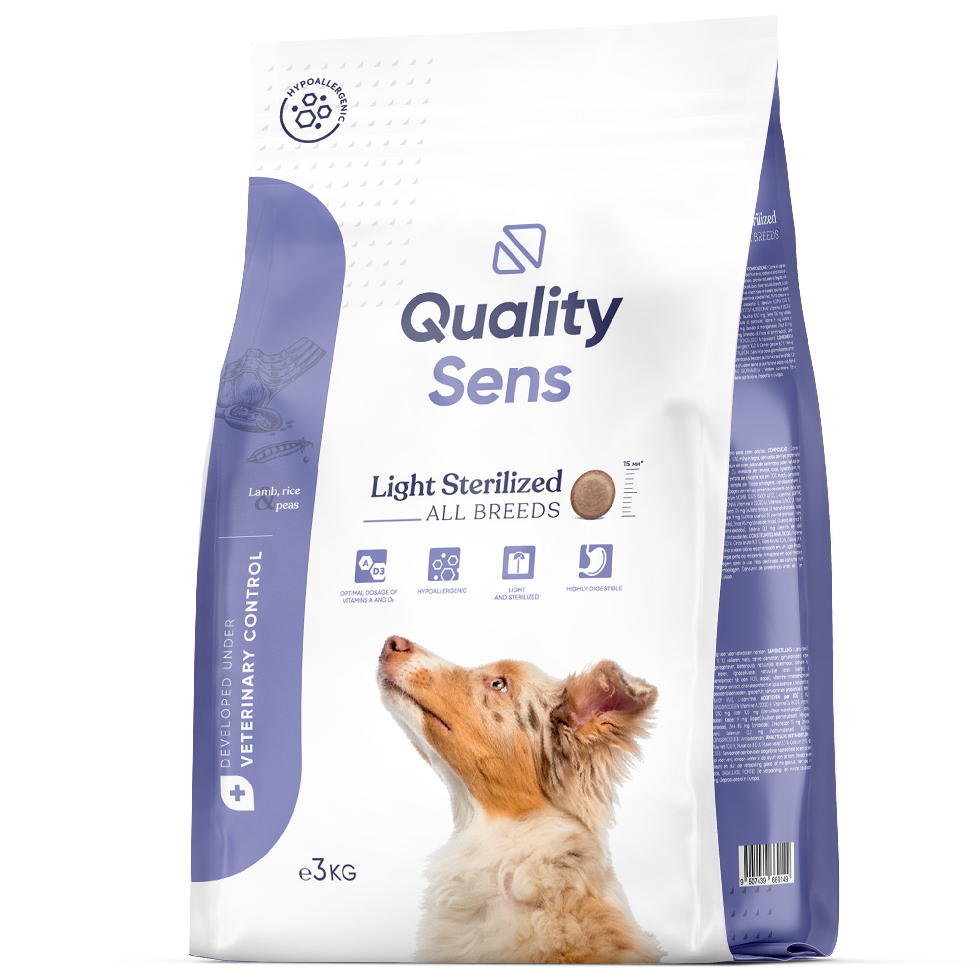 Quality Sens Light Sterilized agneau & riz pour chien de toute taille