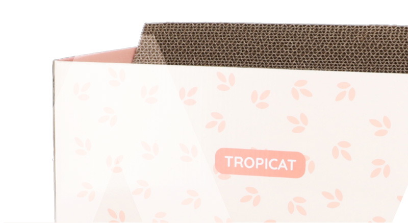 Detalle del rascador de cartón para gatos DIY Zolia TropiCat Hojas rosas