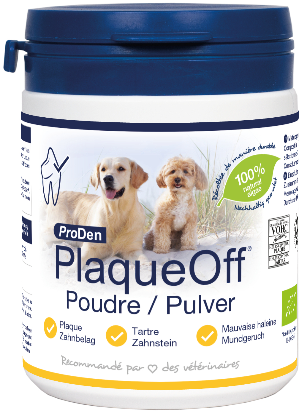 Solução dental para cães PlaqueOff ProDen Pó dentário para cão e gato