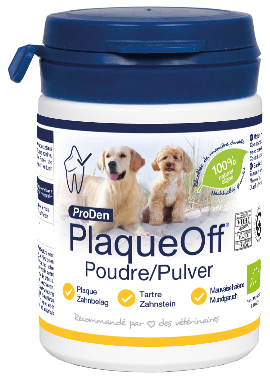 Solução dental para cães PlaqueOff ProDen Pó dentário para cão e gato