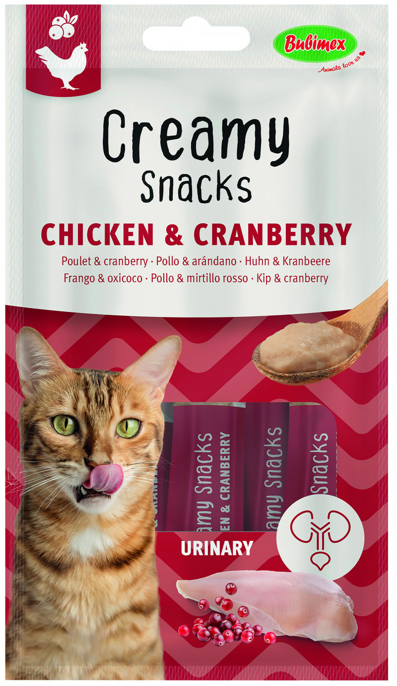 BUBIMEX Creamy Snacks Urinary Petisco para lamber com frango e cranberry para gato