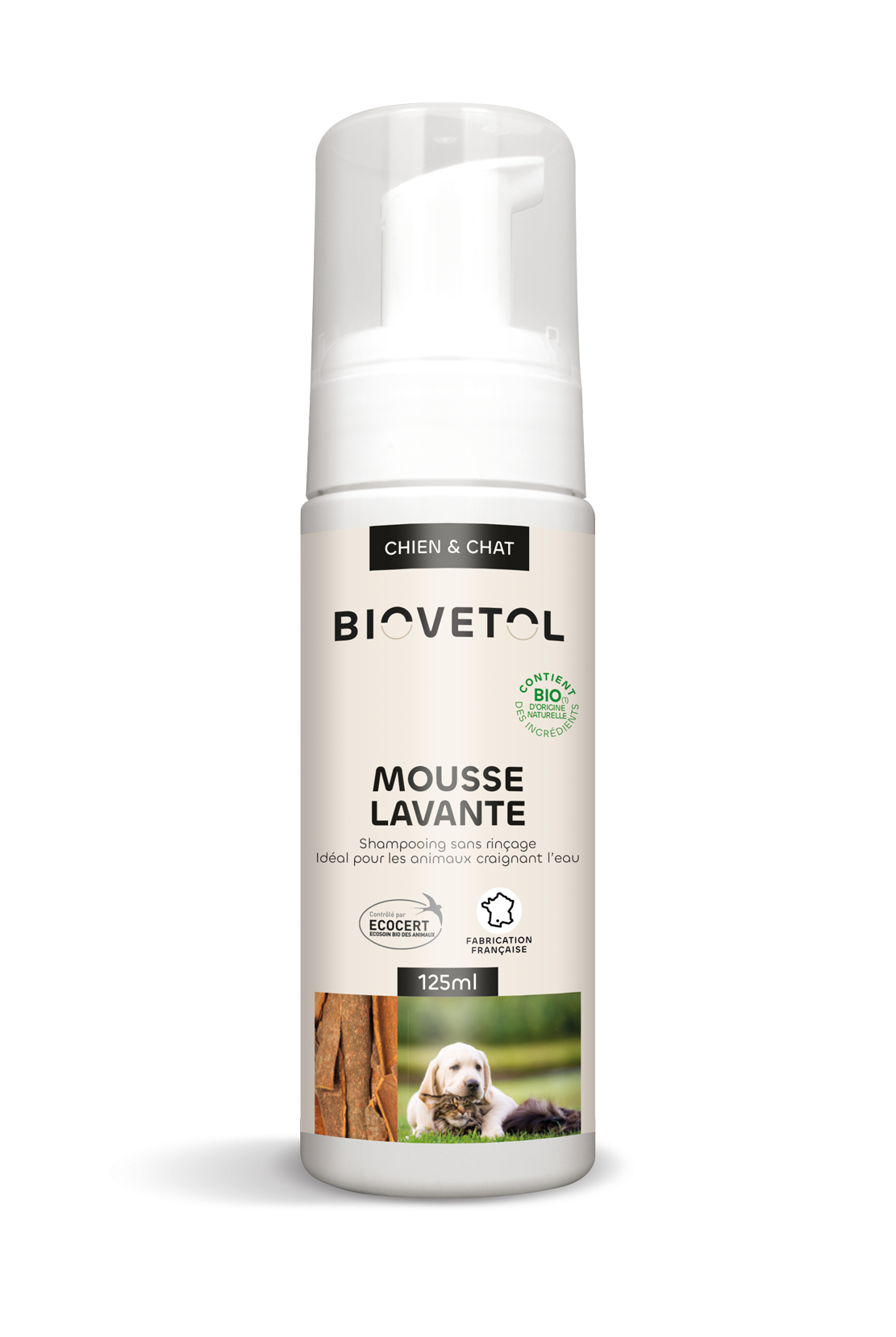 BIOVETOL Mousse lavante bio pour chat et chien