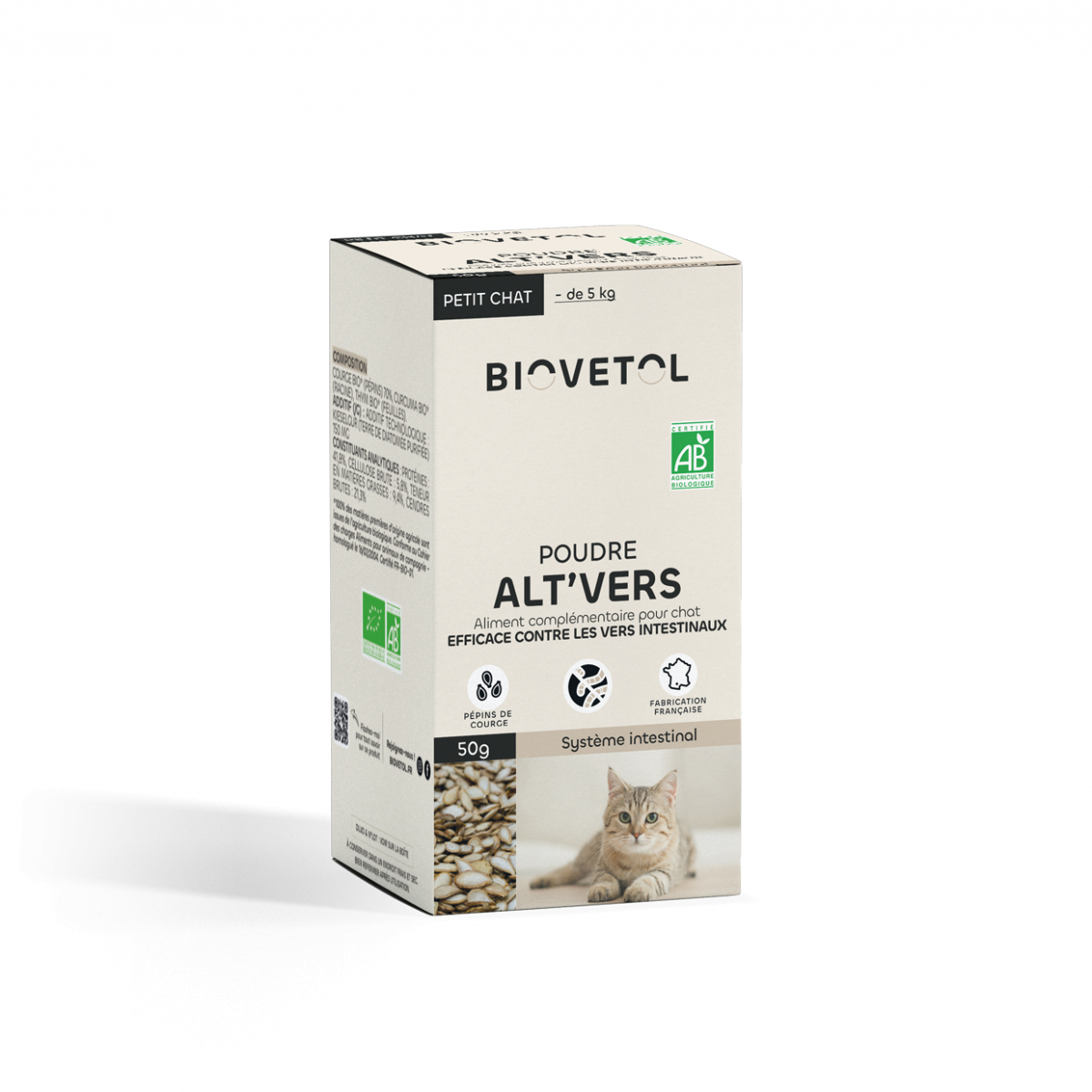 BIOVETOL Poudre Alt'vers bio pour petit chat 