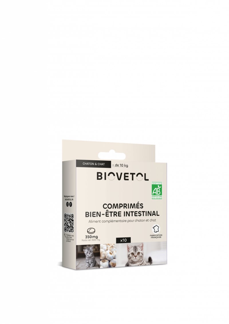 BIOVETOL Comprimés bien-être intestinal bio pour chat / chaton