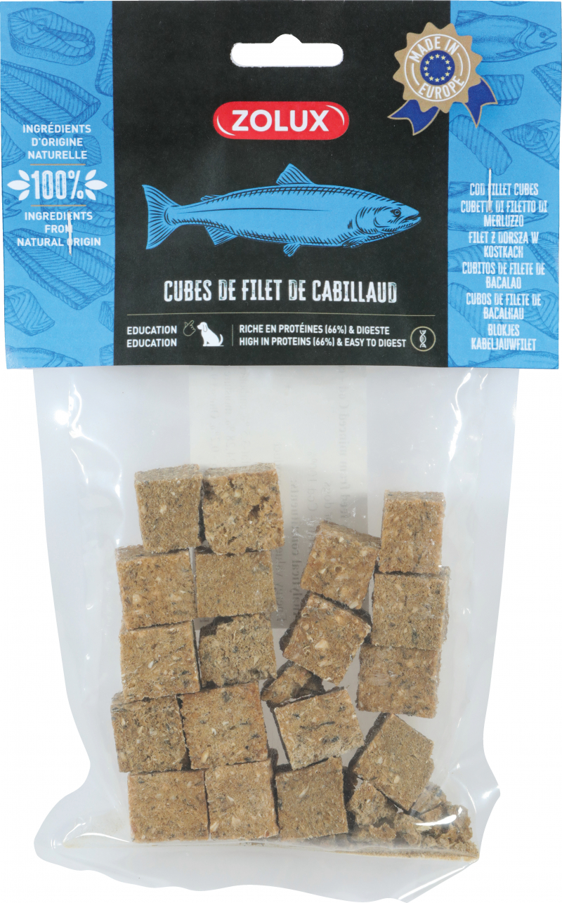 Cubes de filet de cabillaud pour chien