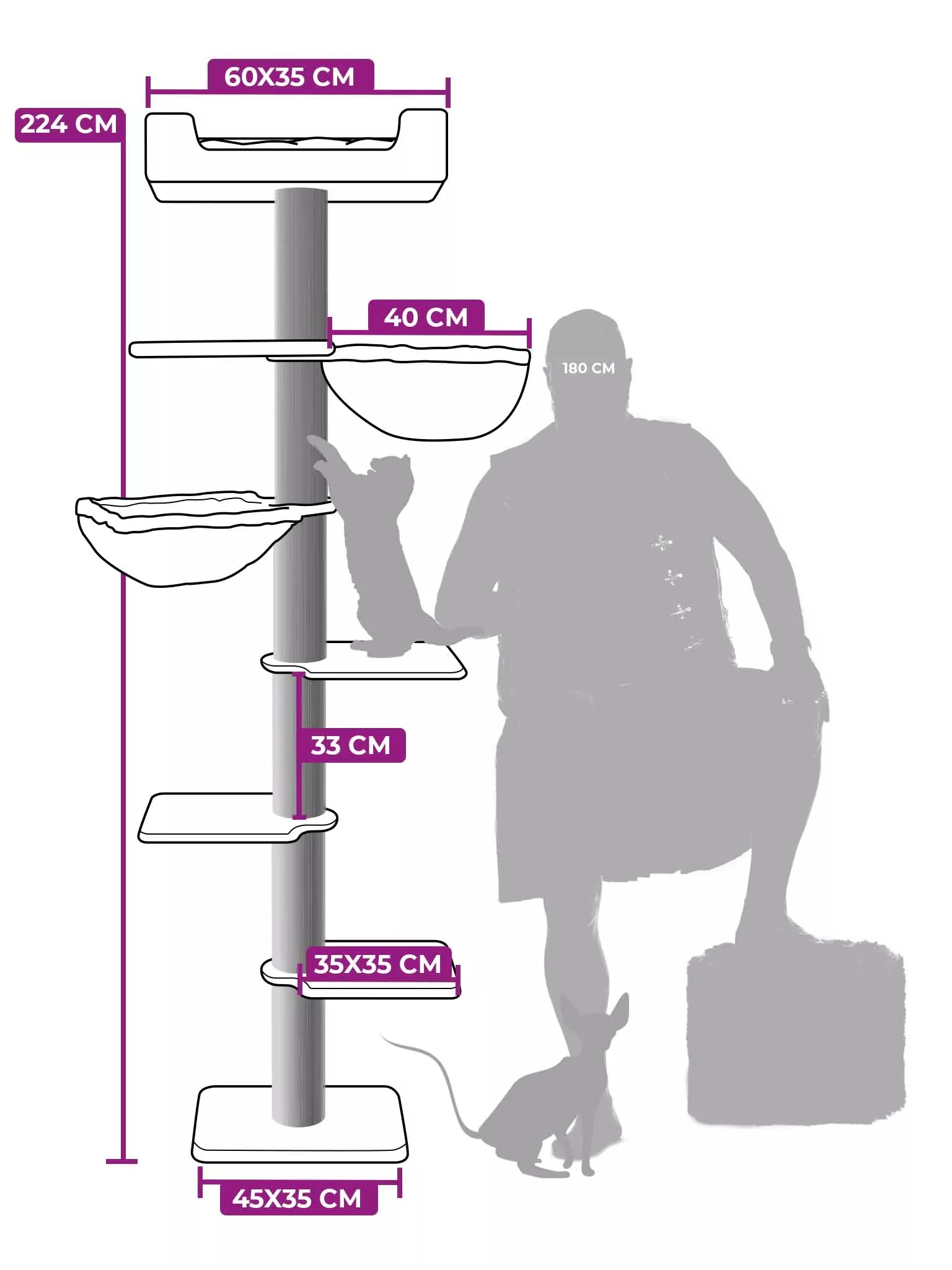 Árvore para gatos Alexis cinza - 224cm